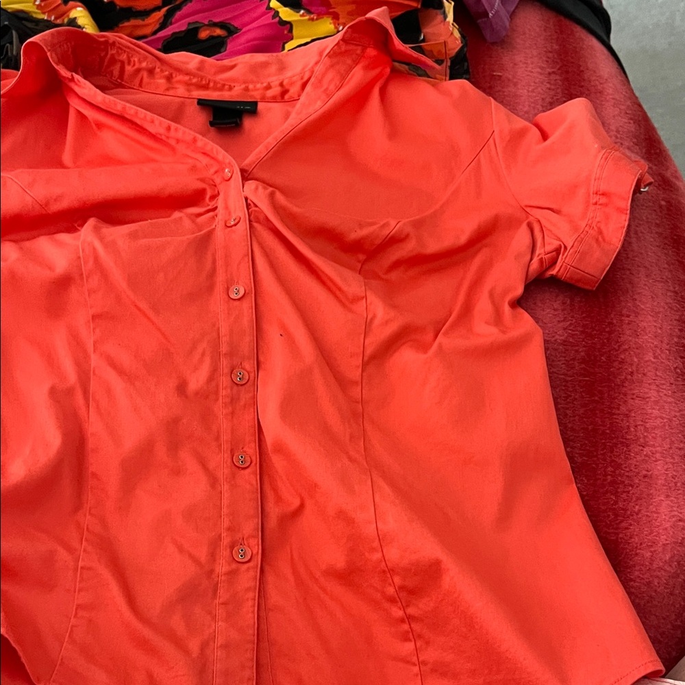 Lane Bryant Bright Coral Button Down Shirt